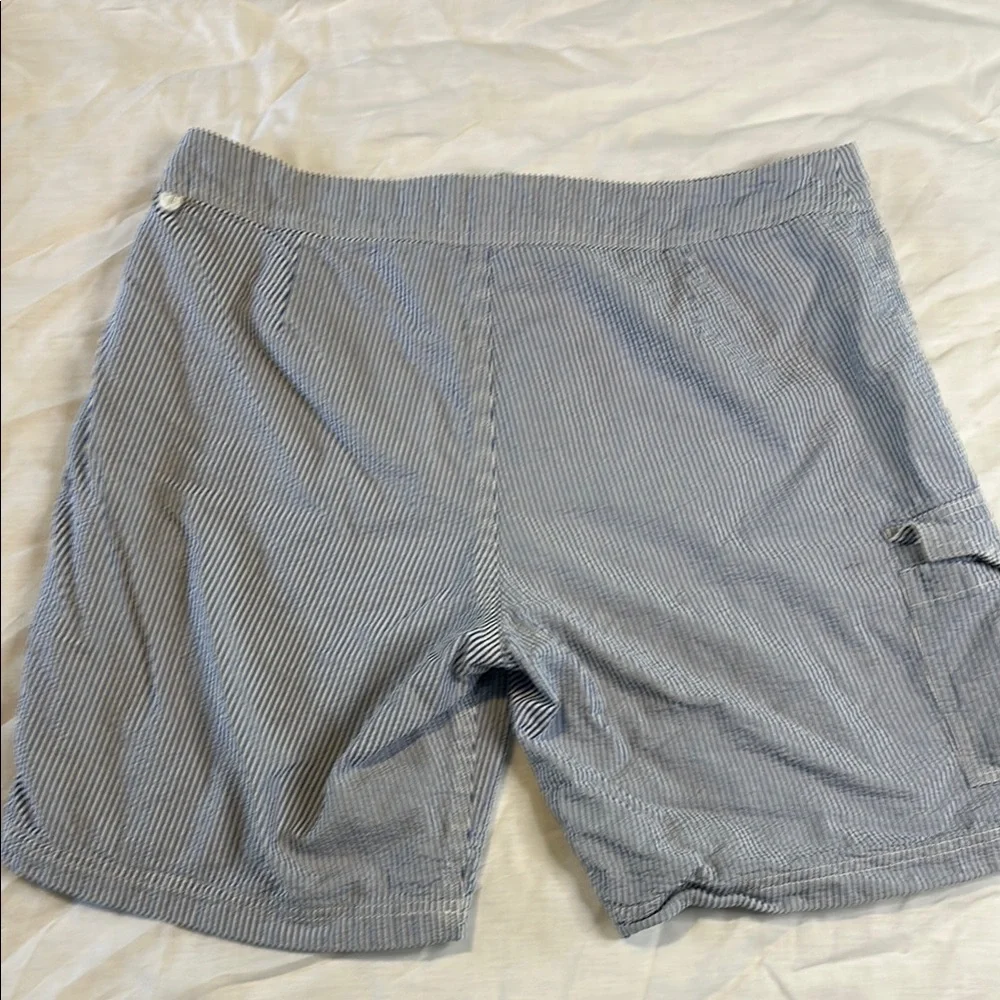 J. Crew Blue and White Board Shorts with Drawstring Waist